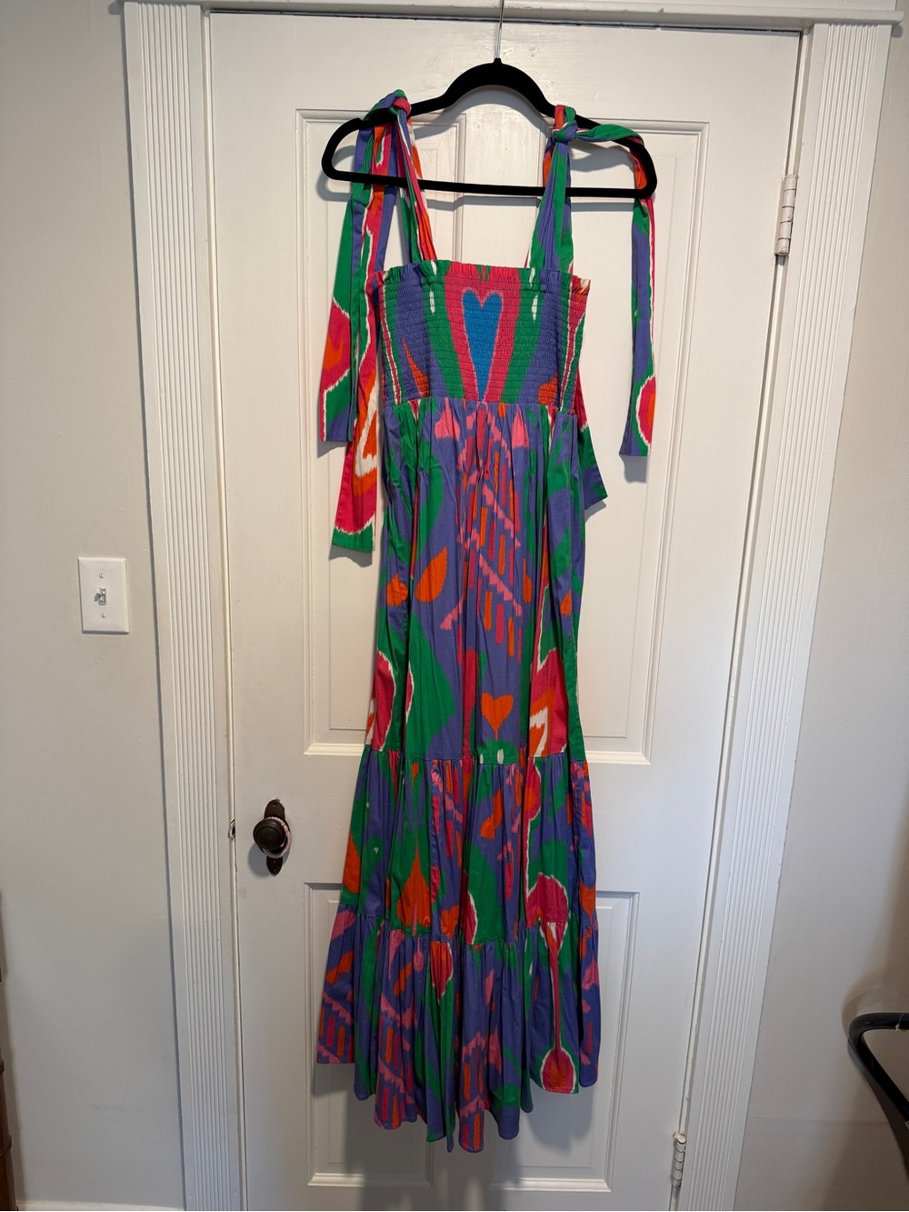 Sheridan French Tie-Shoulder Maxi Dress in Purple & Green
